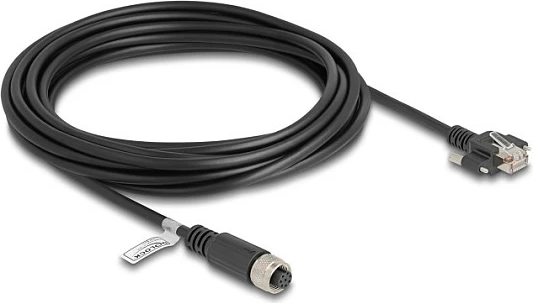Kabllo Ethernet industriale DeLOCK M12 A-coded 8-pin (femër) në RJ45 (mashkull), Cat5e FTP, 5 m, e zezë