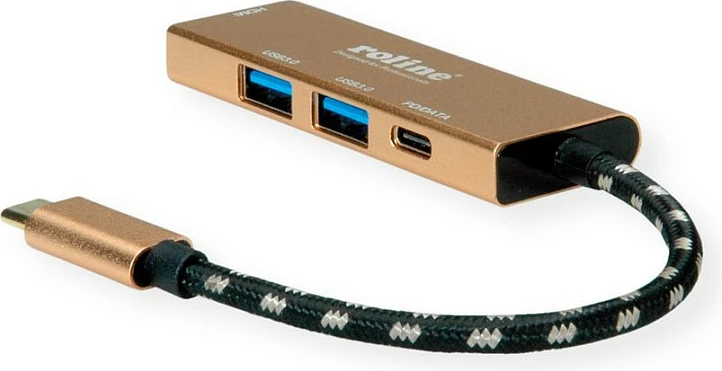 Adapter USB-C ROLINE 12.02.1119, HDMI 4K, 2x USB-A, USB-C PD, ngjyrë ari