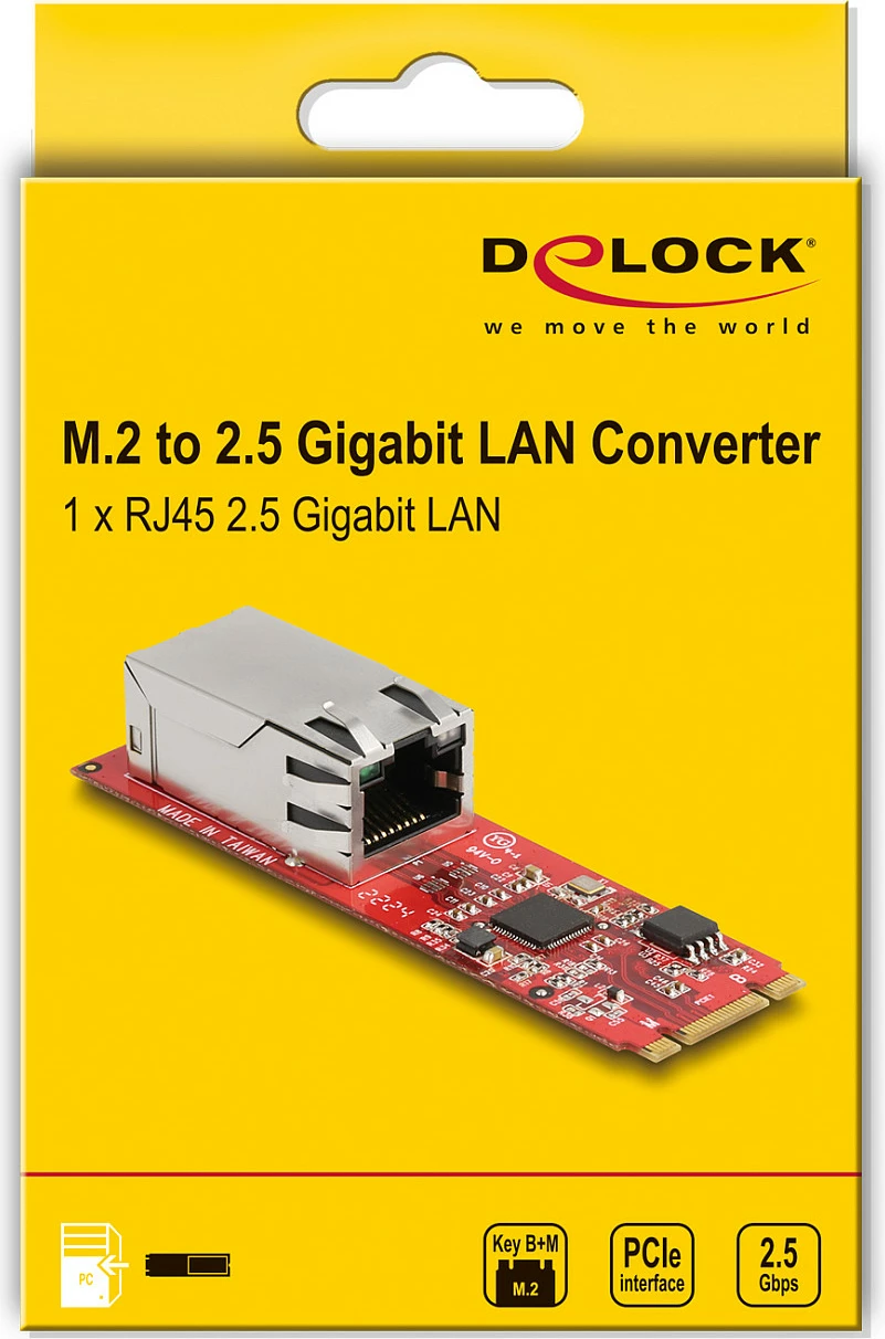 Adapter rrjeti DeLOCK M.2 Key B+M në RJ45, 2.5 Gigabit LAN, Intel I225-V, horizontal, i kuq