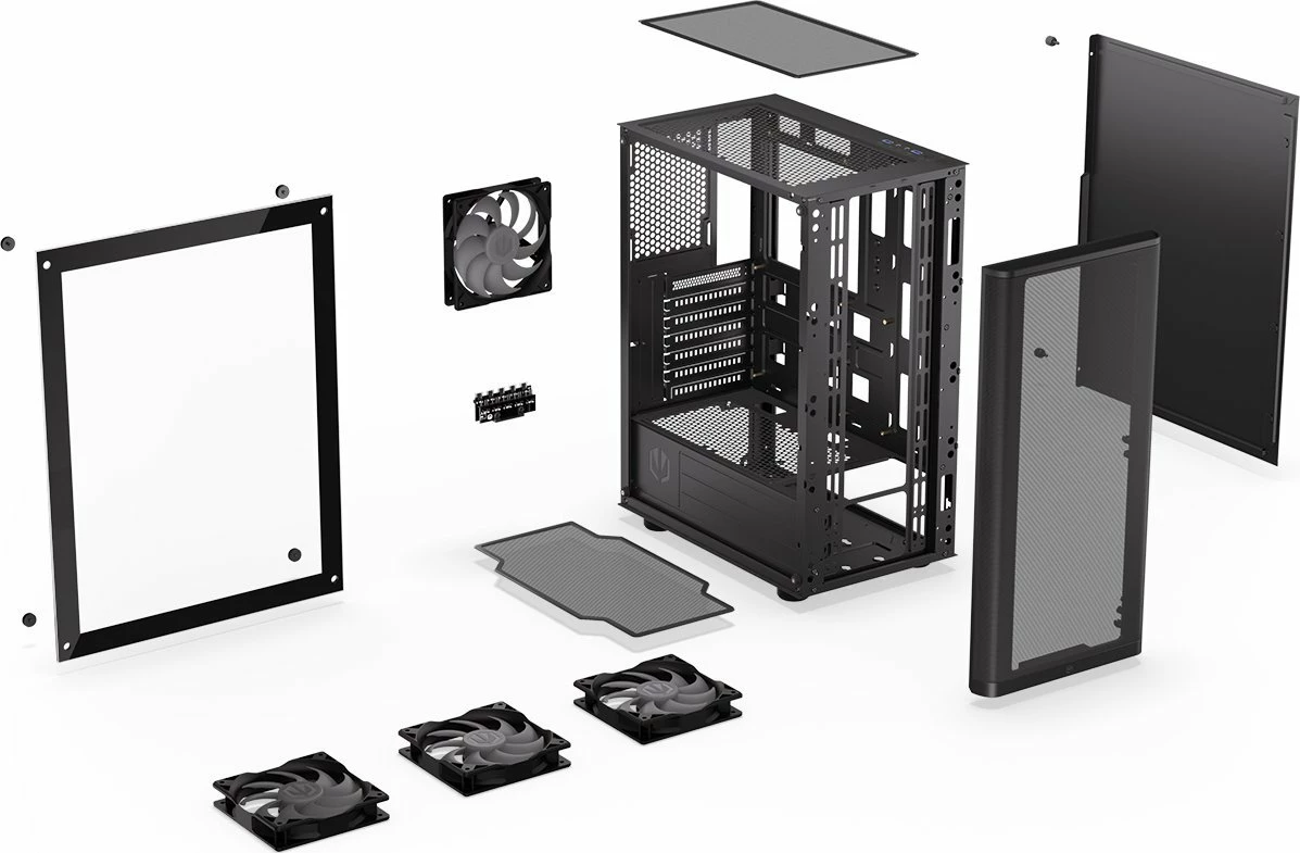Kasë Endorfy Ventum 200 ARGB EY2A014 Midi Tower ATX me xham të kalitur, 4x120mm PWM ARGB fans, pa PSU, e zezë