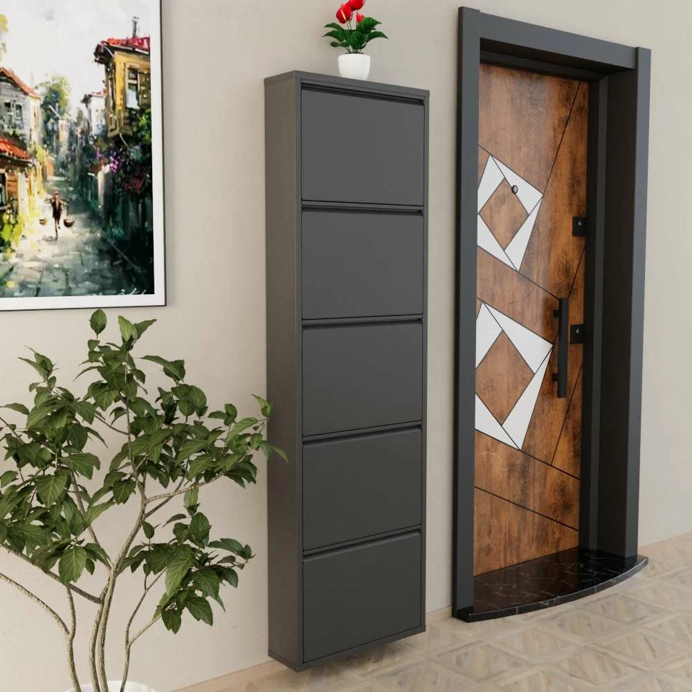 Kabinet këpucësh, metal, 5 pjesë, ngjyrë antracit, Skye Decor