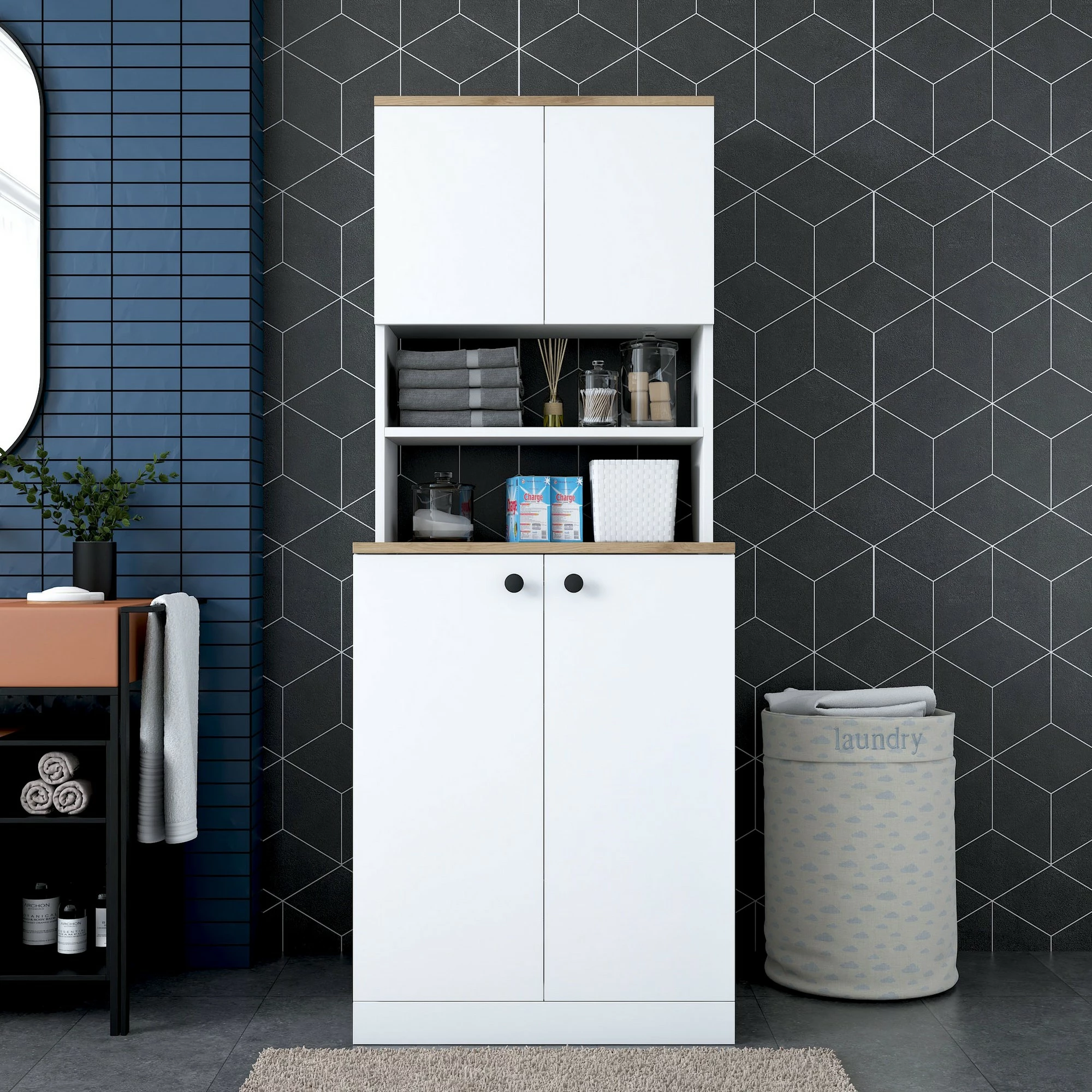 Dollap për lavatriçe, ngjyrë e bardhë dhe arre, Hanah Home KD102-2160