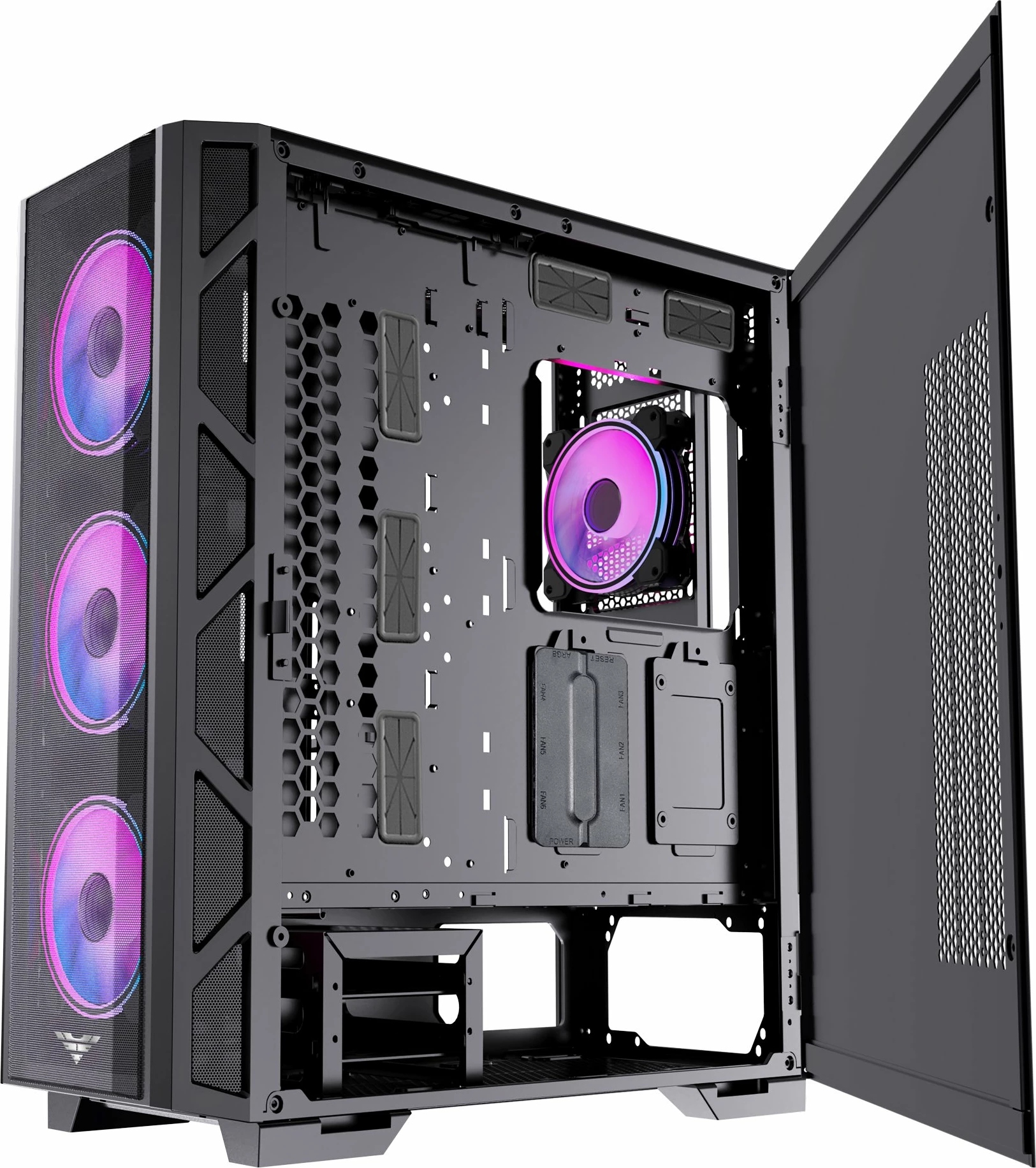 Kasë PREYON Nest Meshy+ PRENMP04B Midi Tower ATX/e-ATX me 4 ventilatorë ARGB, e zezë