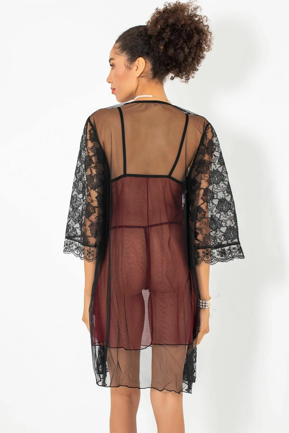 Set fustan nate me mëngjes, ngjyrë e kuqe Claret, Jumeon, 011-008004