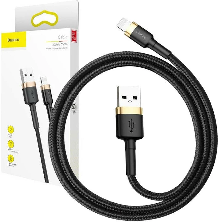 Kabllo USB në Lightning Baseus Cafule, 2m, Gold+Black