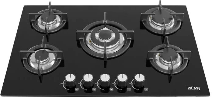 Pianurë me gaz IsEasy MGBG-775, 5 djegëse, panel xhami, e zezë
