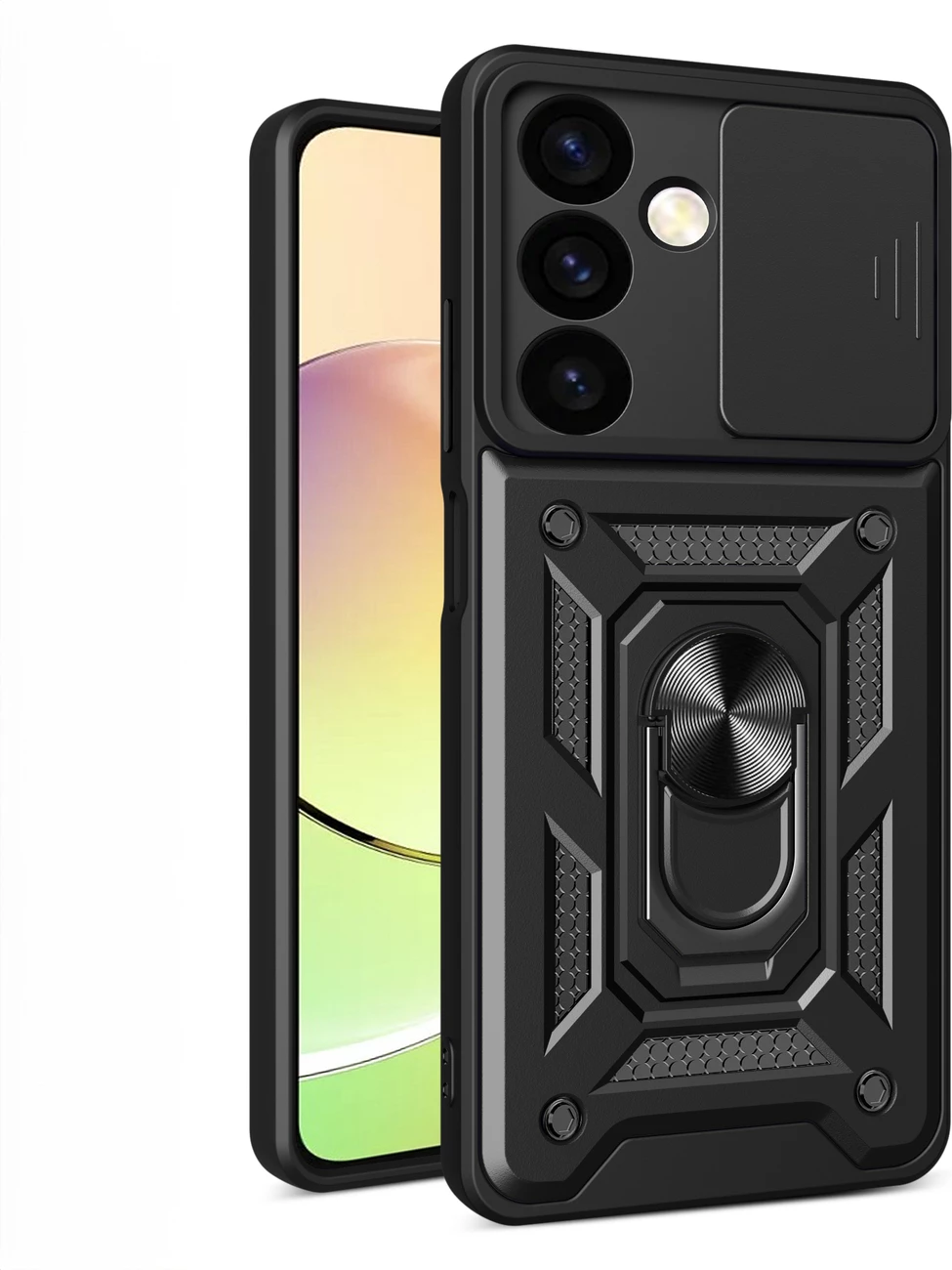 Mbështjellës Hurtel Hybrid Armor Camshield për Xiaomi POCO C65 / Redmi 13C, me mbrojtës kamere, i zi