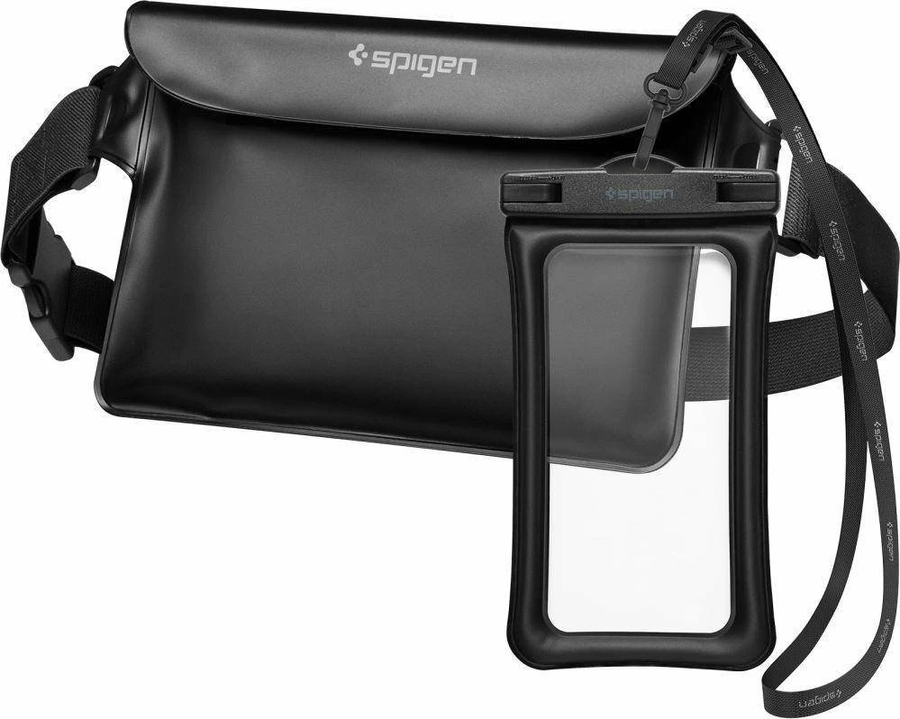 Set mbrojtës i papërshkueshëm nga uji Spigen A621 universal për celular + çantë beli, IPX8 30m, Zi
