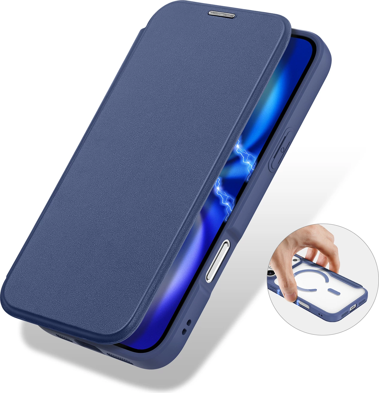 Mbështjellës, Dux Ducis, Skin X Pro për iPhone 17 Pro Max, me portofol, MagSafe kompatibil, blu