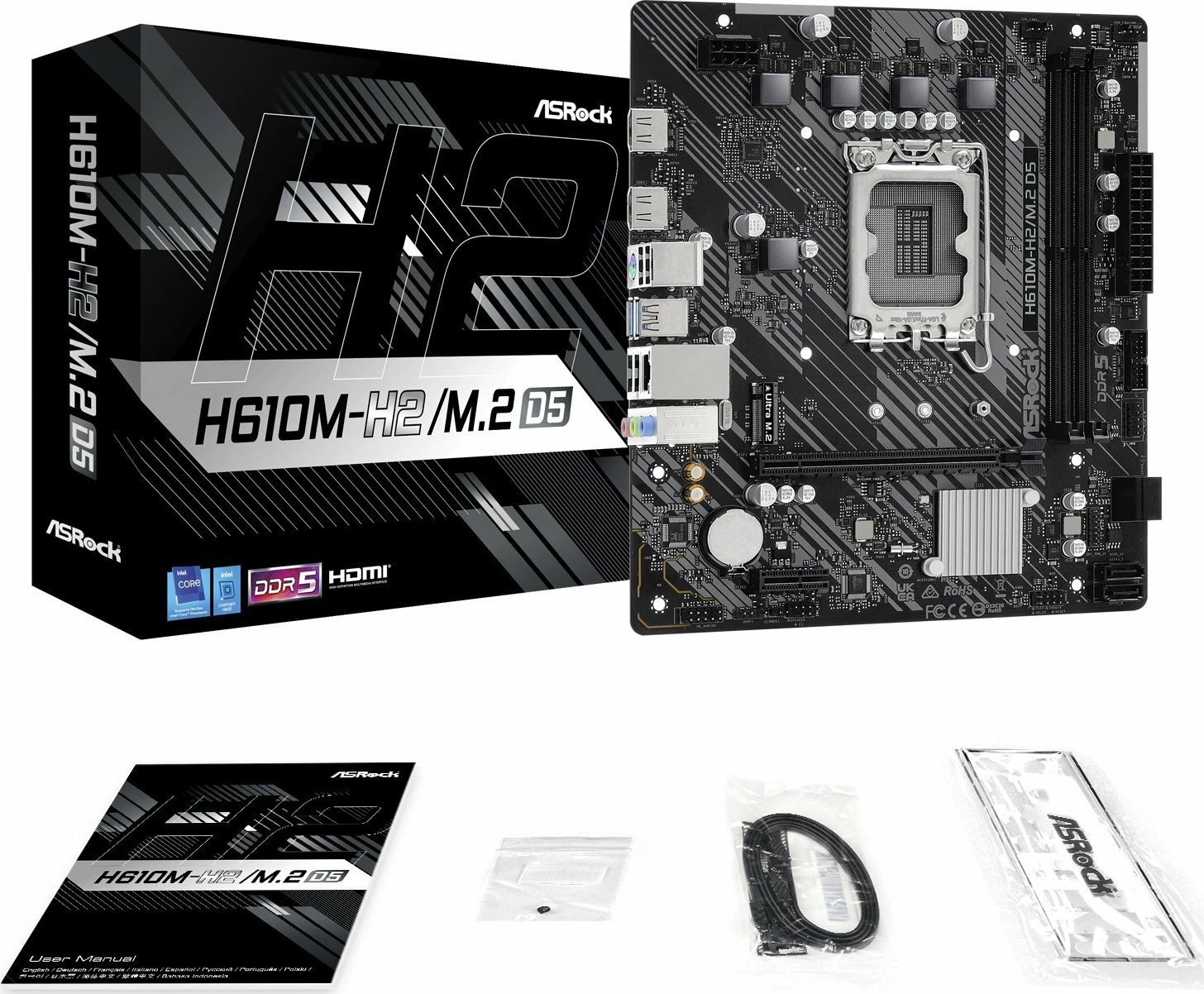Pllakë amë ASRock H610M-H2/M.2 D5 Micro ATX, DDR5, M.2, Dual HDMI, Gigabit LAN, e zezë