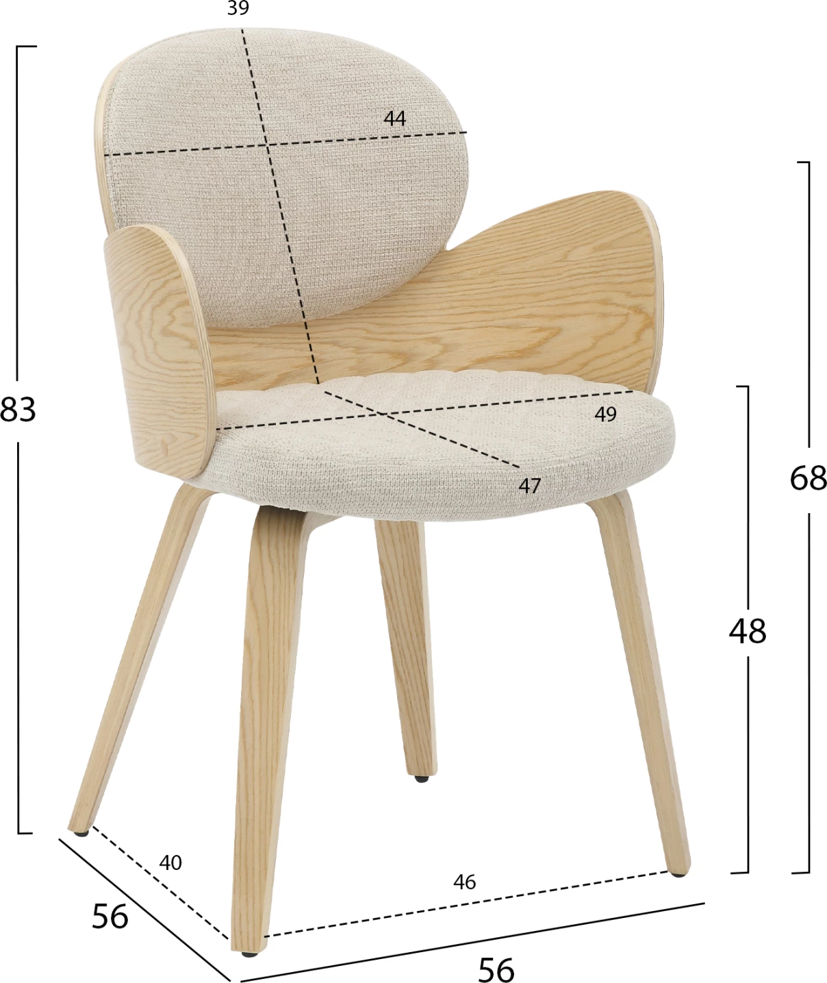 Karrige për ngrënie DARNELL FH9974.01, dru i përpunuar, ngjyrë lisi-ecru, 56x56x83H cm
