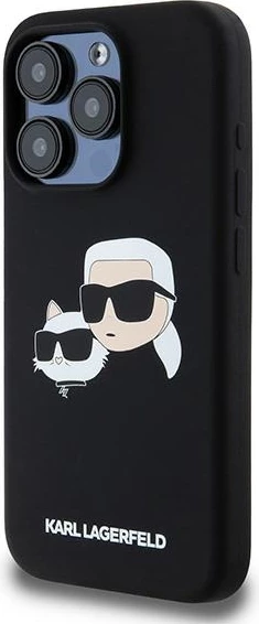 Mbështjellës Karl Lagerfeld Silicone Karl & Choupette MagSafe për iPhone 15 Pro, i zi
