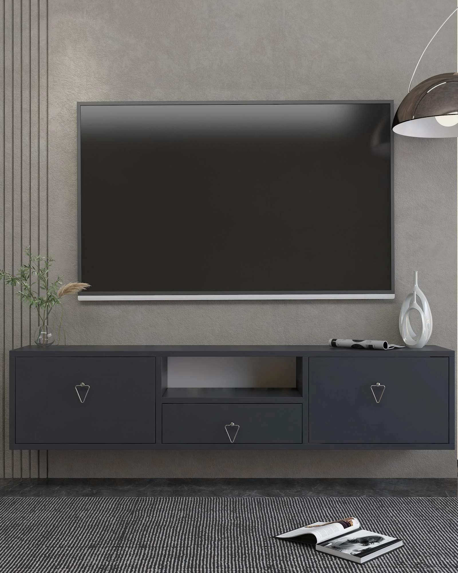 Komodë për TV Skye Decor, 1303-DROP-1, antracit, argjend