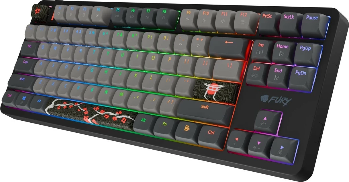 Tastierë gaming Fury Kanabo K6, TKL 80%, US QWERTY, USB-C, RGB, switcha magnetik Gateron Magnetic Orange, zi-gri
