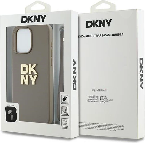 Mbështjellës DKNY Wrist Strap Stock Logo për iPhone 15 Pro, bezhë