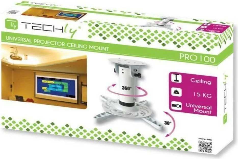 Mbajtës tavani universal për projektor Techly ICA-PM 200WH, 15 kg, bardhë