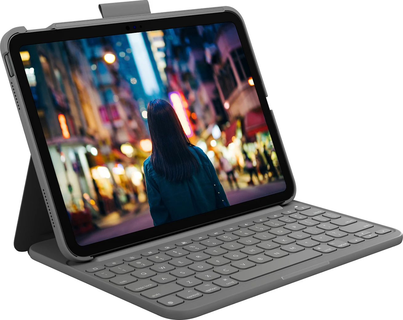 Mbështjellëse me tastierë për iPad (10th gen) Logitech Slim Folio, QWERTZ, hiri