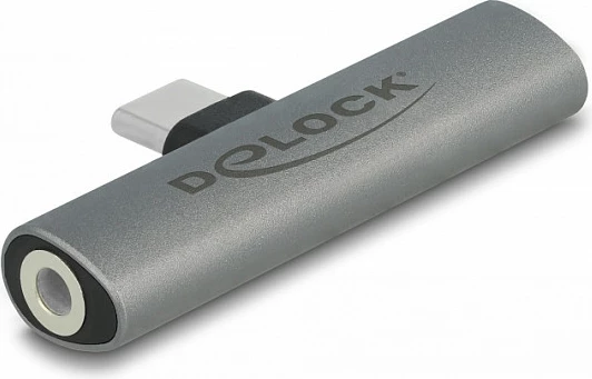Adapter audio DeLOCK USB-C në 3.5mm + USB-C PD, 60W, i hirtë