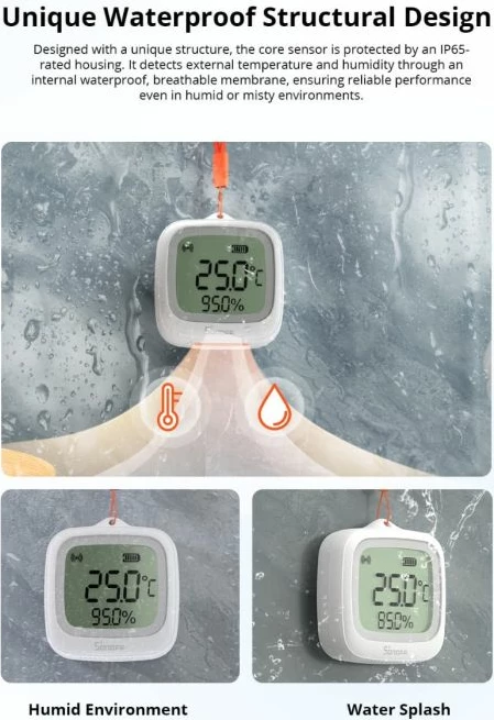 Sensor i mençur temperature dhe lagështie SONOFF SNZB-02WD, Zigbee 3.0, LCD 2.2\", IP65, i bardhë