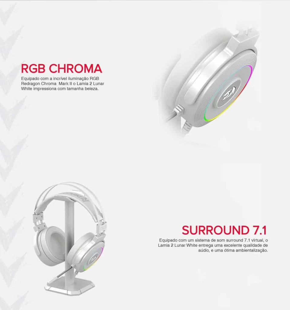 Kufje gaming Redragon Lamia 2 H320-RGB, USB, 7.1 Surround, me mikrofon, me mbajtëse, 2 m, të bardha