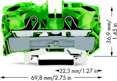 Klemë tokëzimi WAGO 2016-1207, 2-përçues, 16 mm², gjelbër/verdhe