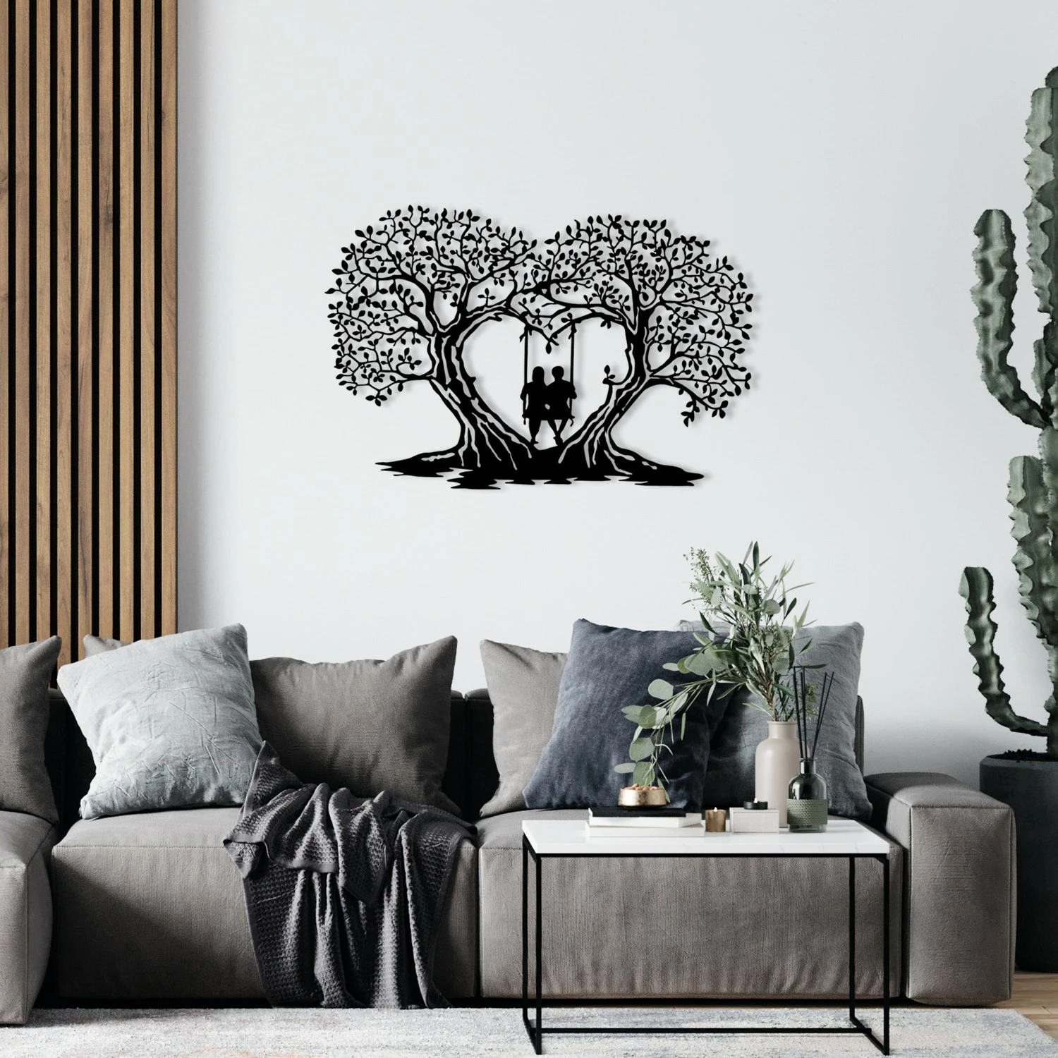 Aksesor dekorativ metalik për mur, Wallity, Love, ngjyrë e zezë, 65x43cm