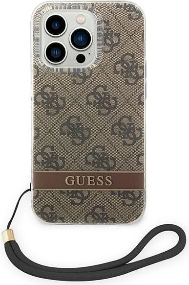 Mbështjellës Guess GUOHCP14LH4STW për iPhone 14 Pro 6.1", kafe, me varëse