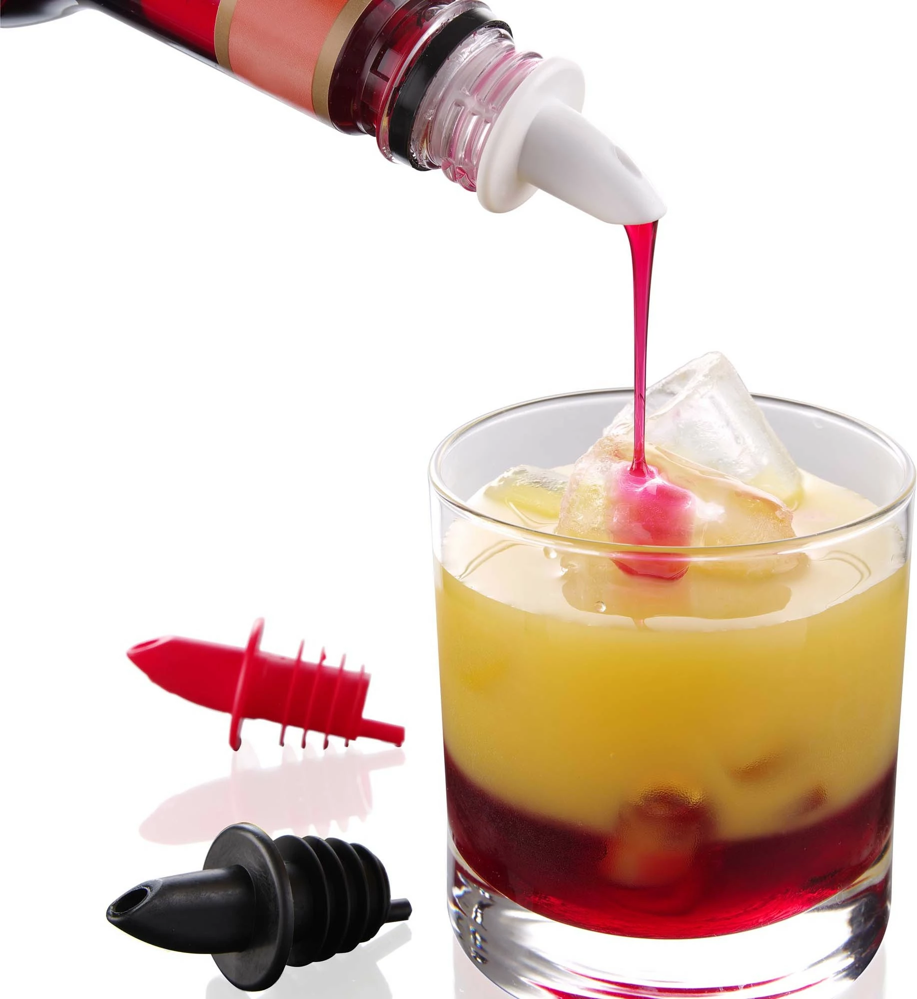 Derdhës shishe, Bar Up, EVA Free Flow Pourer, EVA, set 6 copë, e zezë/transparent/portokalli