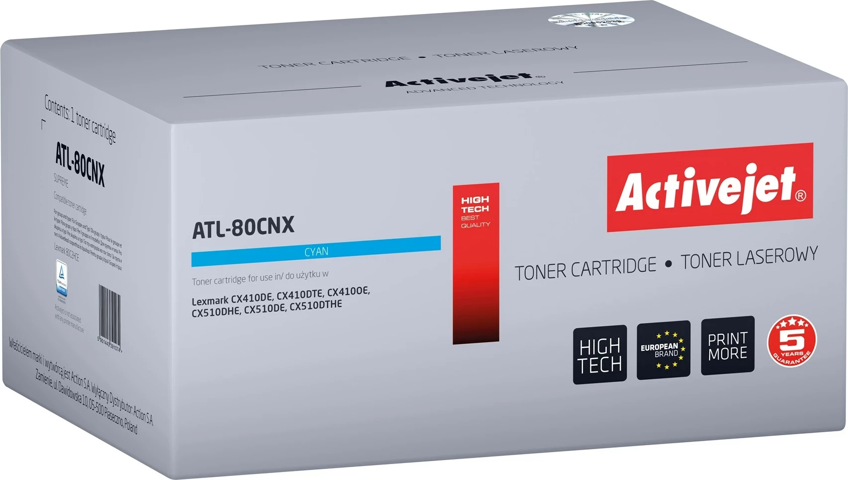 Toner Activejet ATL-80CNX, për Lexmark, Blu