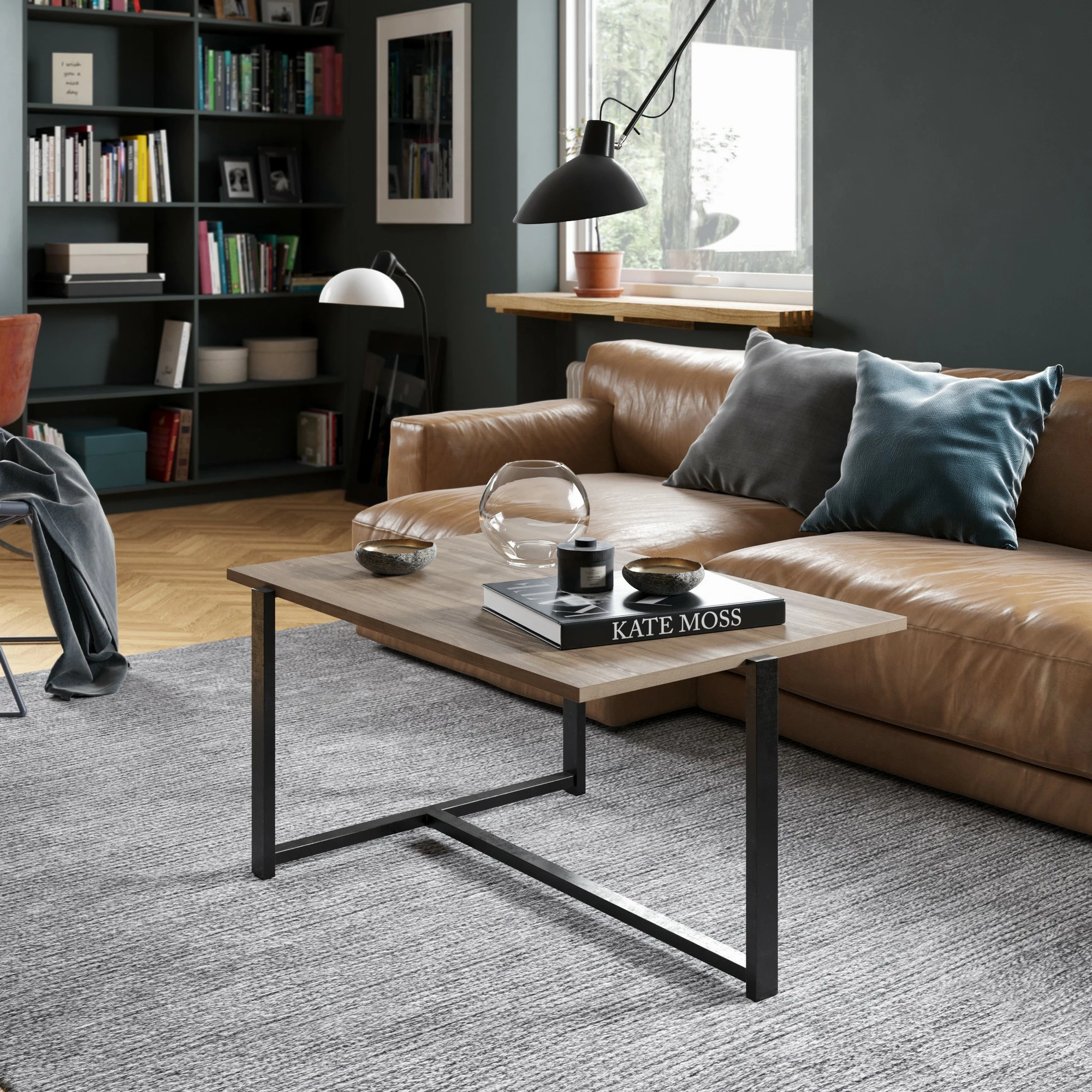 Tavolinë kafeje industriale, ngjyrë arre dhe e zezë, Skye Decor, Merideths