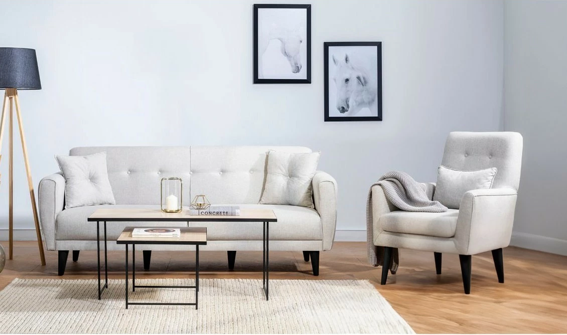 Set divan-krevati dhe karrige, krem, ARİA-TAKIM5-S 1005