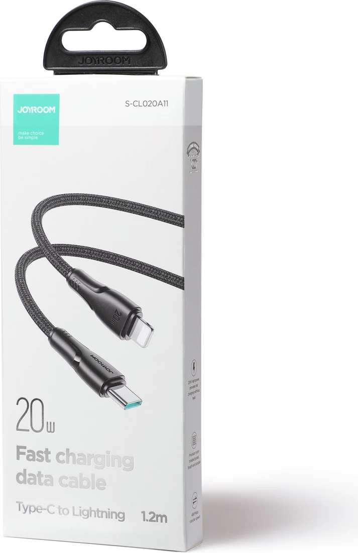 Kabllo USB-C në Lightning, Joyroom, Surpass Series A11 S-CL020A11B, 1.2 m, 20 W, USB 2.0 480 Mbps, gërshet najloni, e zezë