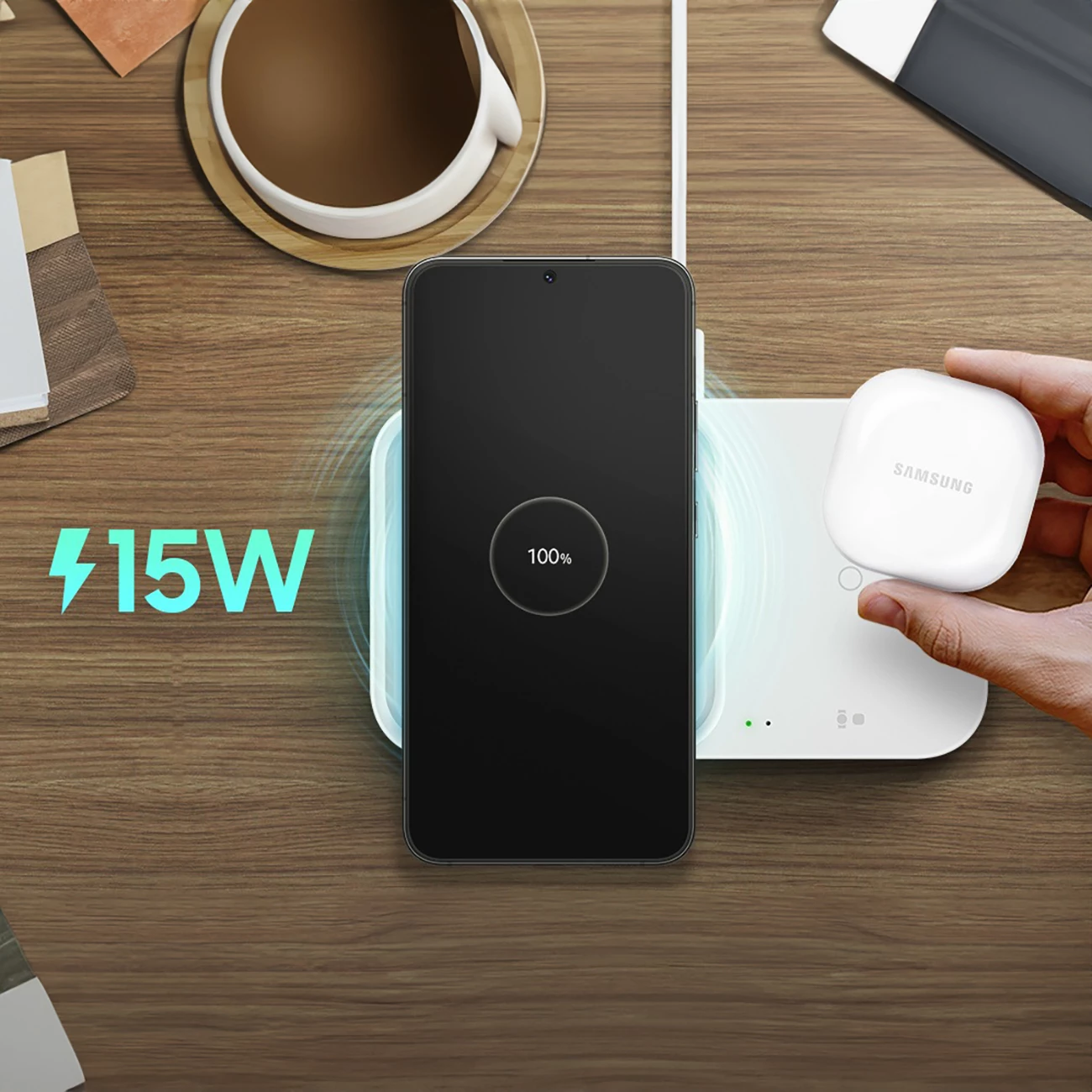 Karikues wireless Samsung Wireless Charger Duo EP-P5400TWEGEU, 15W, me kabllo USB-C, i bardhë, set