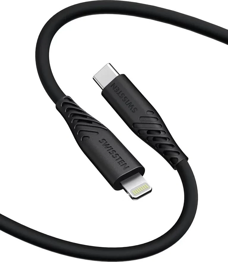 Kabllo karikuese USB-C në Lightning Swissten, 60W, 1.5m, e zezë