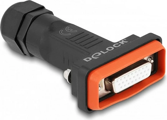 Konektor D-Sub HD 26-pin DeLOCK, femër, IP67 waterproof, i drejtë, zi/portokalli