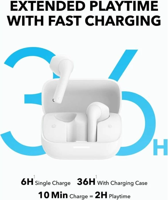 Kufje pa kabllo ANKER Soundcore K20i (A3994G21), Bluetooth 5.3, 6h/36h, IPX5, 2 mikrofonë AI ENC, të bardha, set me kasë karikimi