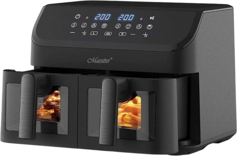Friteuzë me ajër dyfishe Feel-Maestro MR-758, 9L (2x4.5L), 2000W, 8 programe, ekran LCD, e zezë