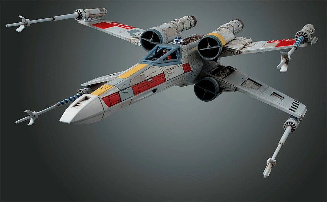 Model kit anije kozmike Revell X-Wing Starfighter 1:72, 44 pjesë, me stendë dhe sticker, bardhë/hi me detaje të kuqe