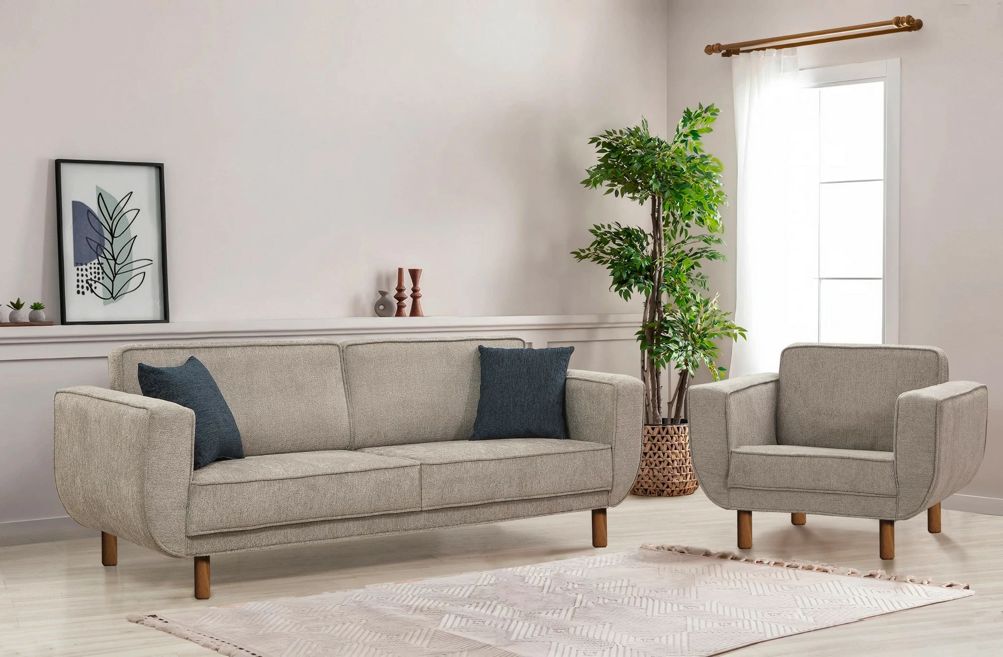 Set divan-krevat Atelier del Sofa, Lorus, ngjyrë arre, gri