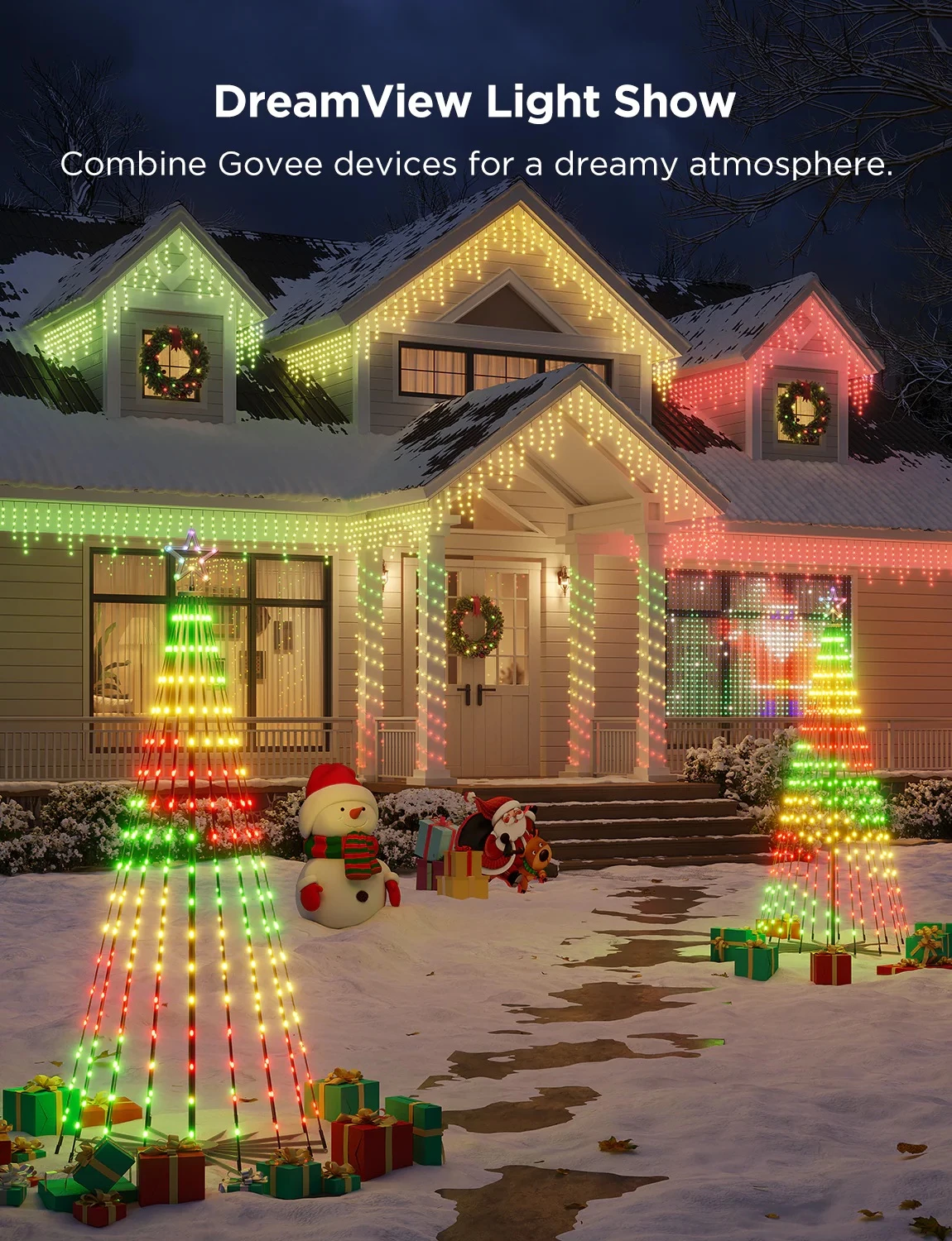 Drita dekorative smart Govee Cone Tree Lights RGBIC, IP65, 66 skena, me kontroll zanor, multicolor, set me 6 kunja