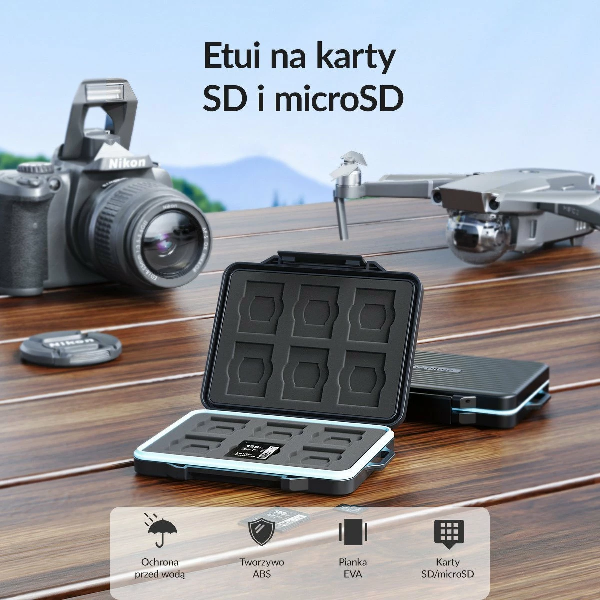 Kuti për karta SD/microSD Orico PHCD-3-BK-BP, për 12 SD + 12 microSD, me karabiner, e zezë