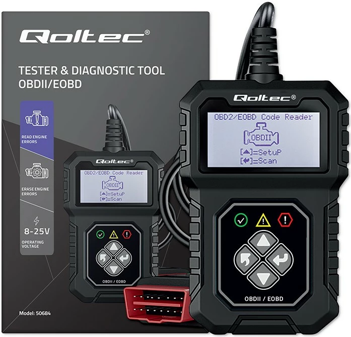 Tester diagnostikues Qoltec ProLine 50684, OBDII/EOBD, 8V-25V, i zi