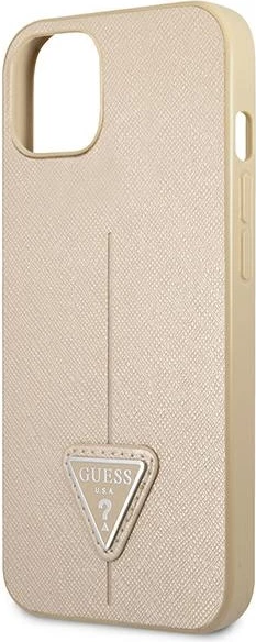 Mbështjellës Guess GUHCP13SPSATLE për iPhone 13 mini, hardcase, Saffiano Triangle, bezhë