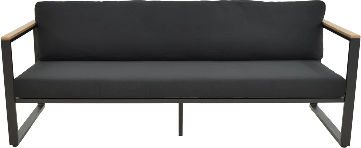 Divan treshe Aurelio, metalik, ngjyrë e zezë, jastëkë të zinj, 192x74x63cm