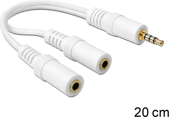 Adapter audio DeLOCK 65447, 3.5mm në 2x3.5mm, 20 cm, i bardhë