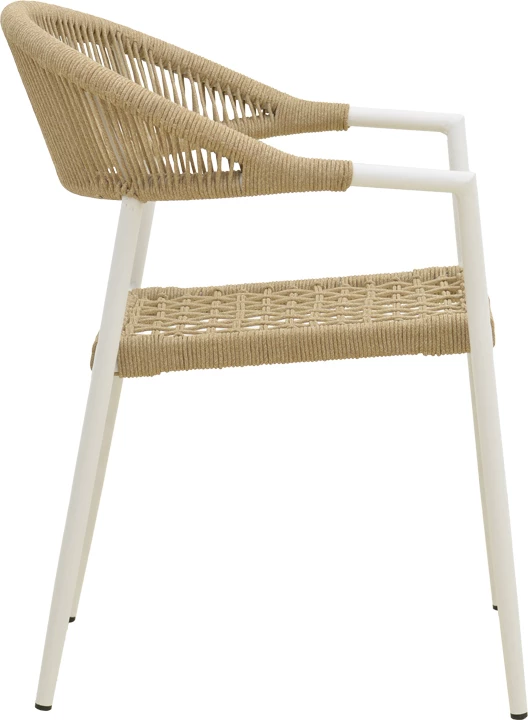 Karrige me krahë e grumbullueshme Ammos, alumin i bardhë, litar PE natyral, 57x61x82cm