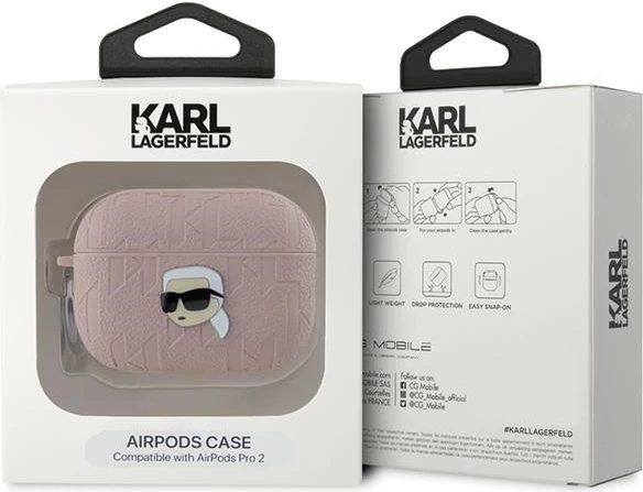 Mbështjellës Karl Lagerfeld Monogram Karl Head për AirPods Pro 2, Rozë