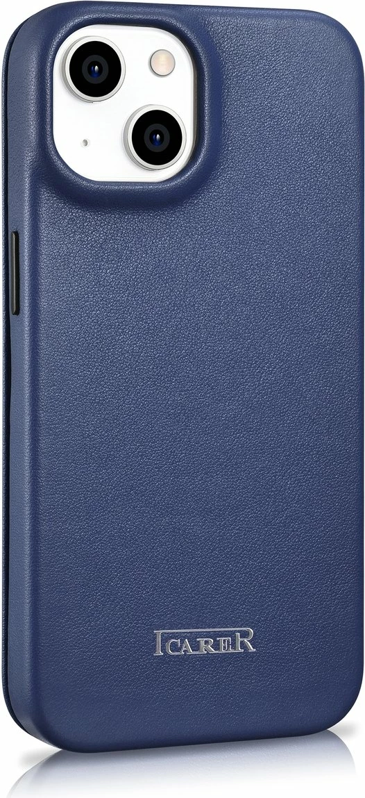 Mbështjellës iCarer CE Premium lëkurë, për iPhone 14 Plus, MagSafe, Kaltër