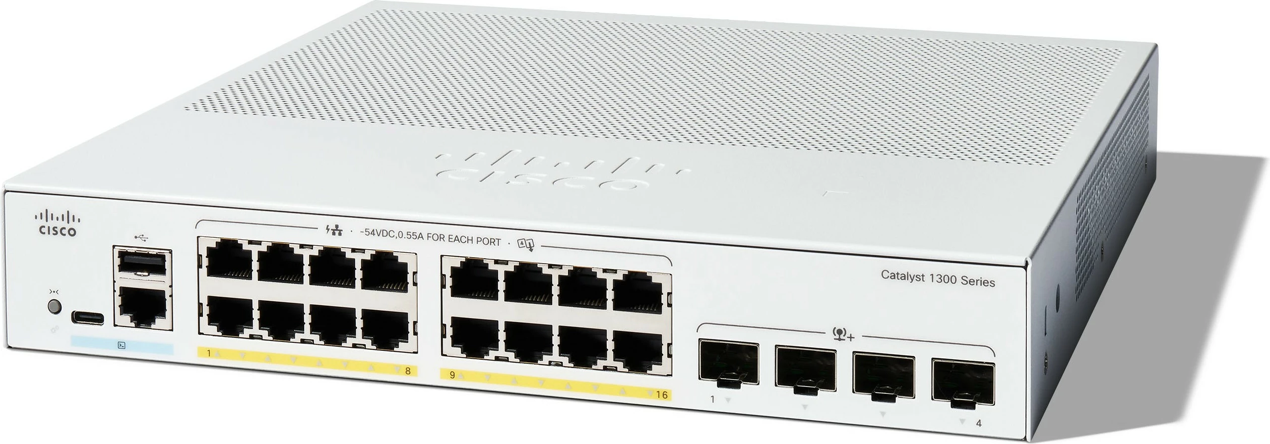Switch Cisco Catalyst 1300-16P-4X, 16 porta GE, PoE, 4x10GE SFP+