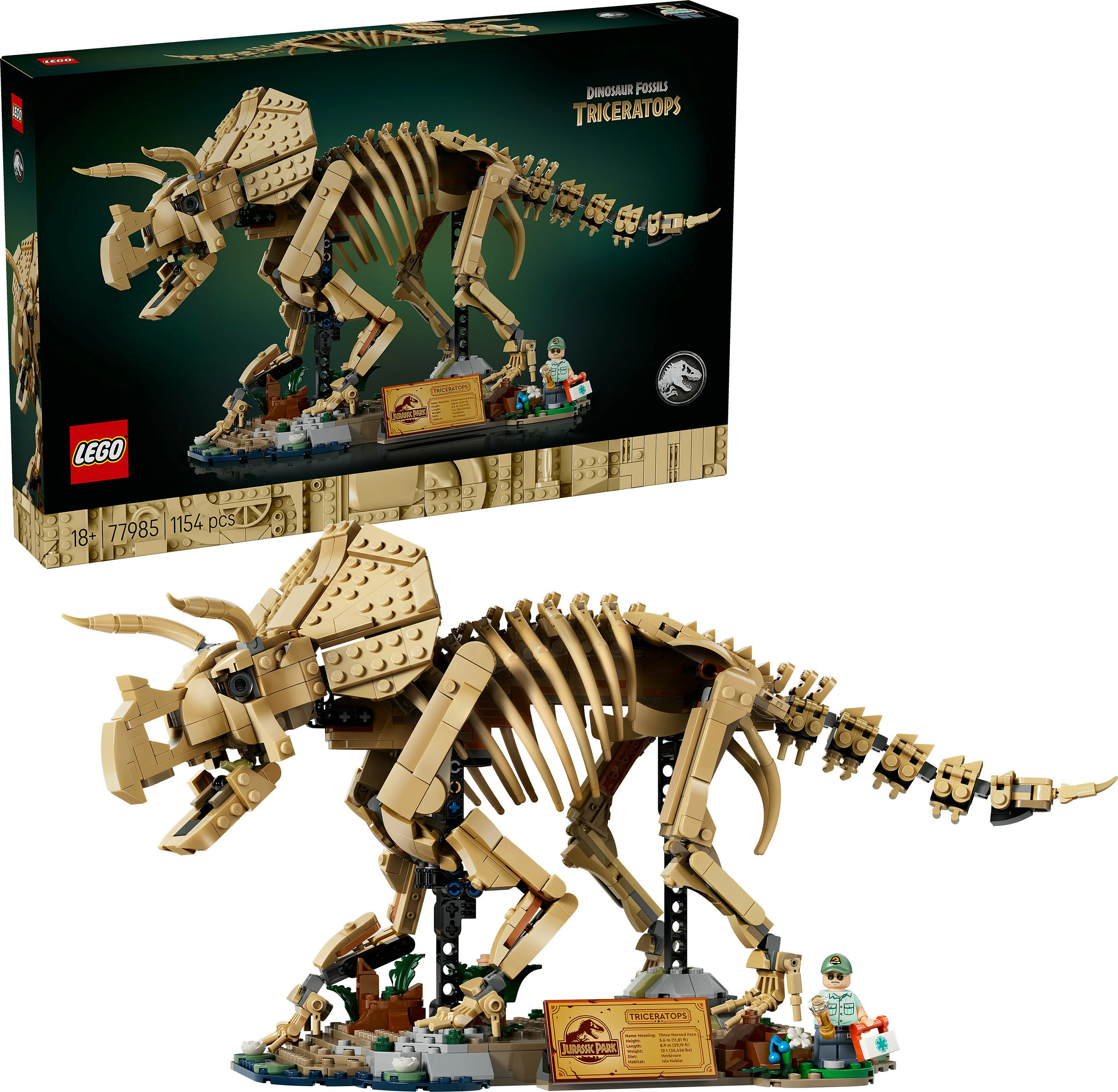 Set ndërtimi LEGO 77985 Dinosaur Fossil Triceratops, 1154 copë, 18+, multikolor